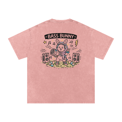 Bass Bunny Oversized Vintage T-Shirt in Light Pink detail view by Rave Uniform