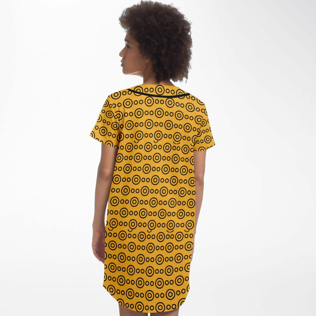 Yellow Eyes Baseball Jersey Dress, back, on model
