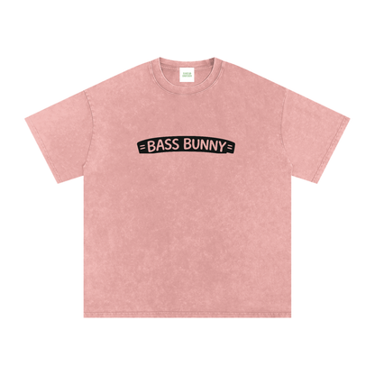 Bass Bunny Oversized Vintage T-Shirt in Light Pink detail view by Rave Uniform
