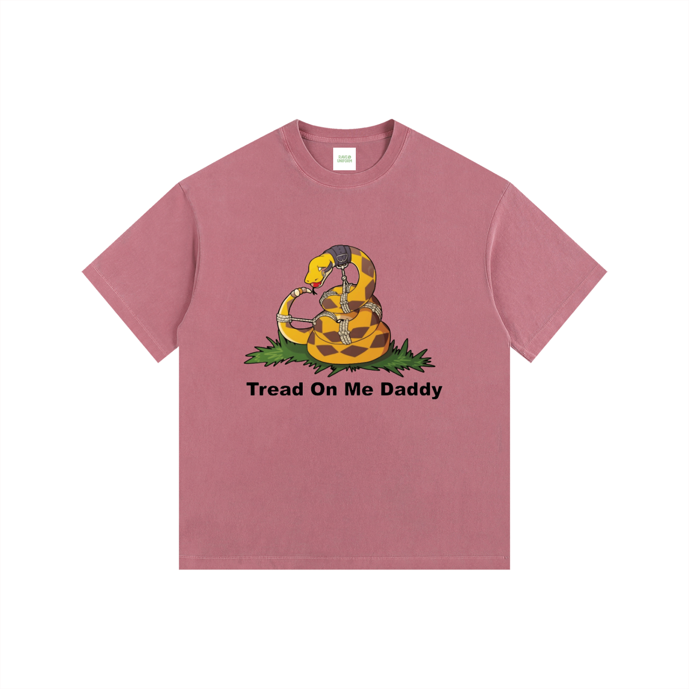 Tread On Me Daddy Oversized T-Shirt in Ancora Red detail view by Rave Uniform