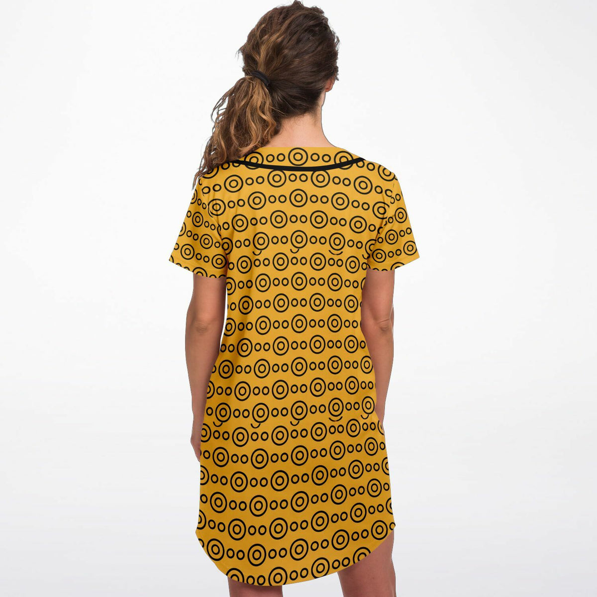 Yellow Eyes Baseball Jersey Dress, back, on model
