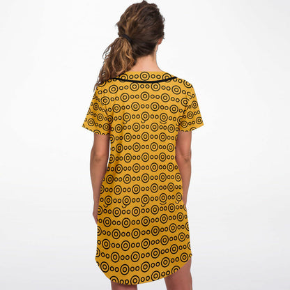 Yellow Eyes Baseball Jersey Dress, back, on model