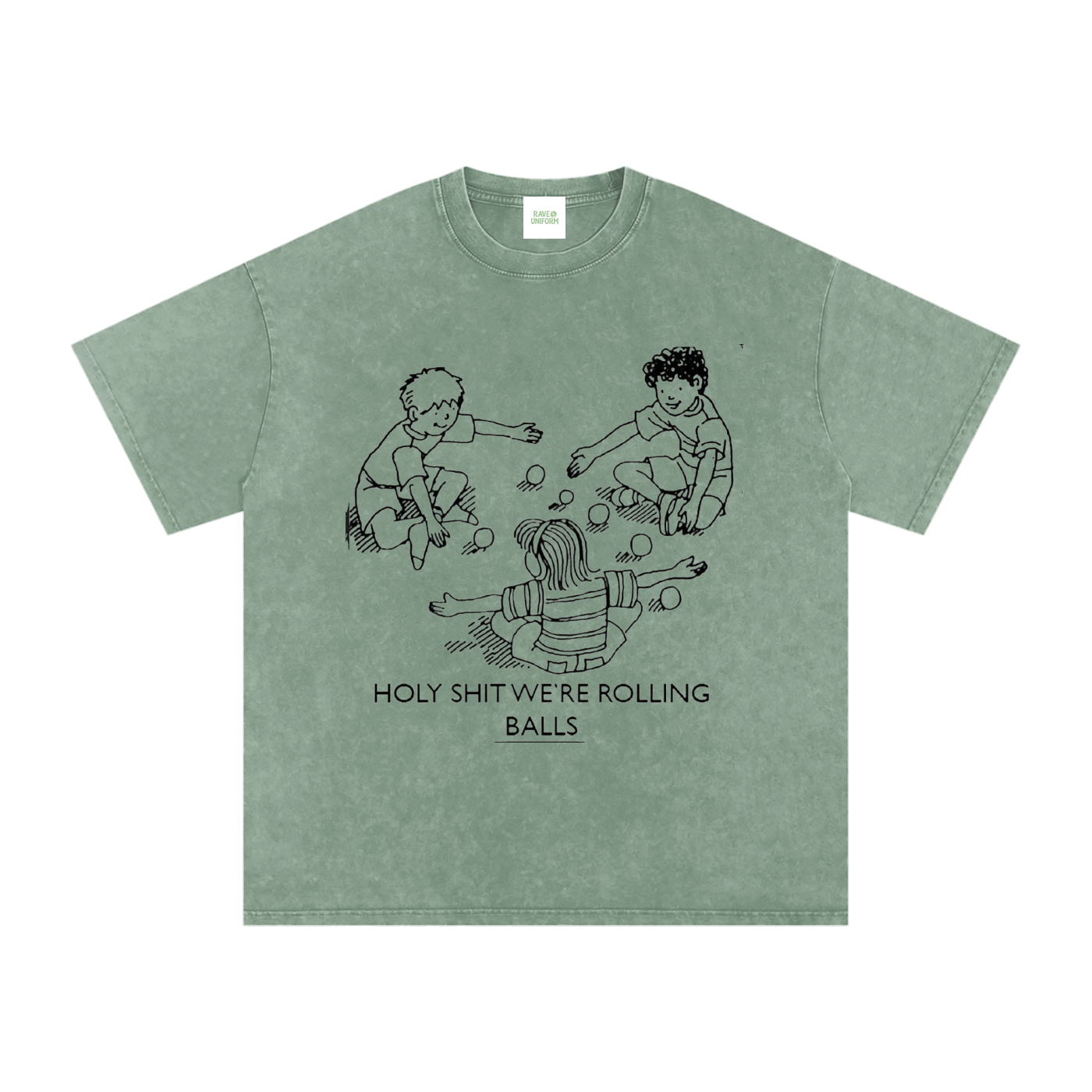 Rolling Balls Oversized Vintage T-Shirt in Bean Green by Rave Uniform