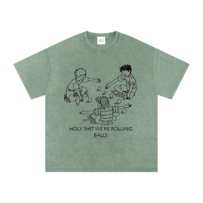 Rolling Balls Oversized Vintage T-Shirt in Bean Green by Rave Uniform