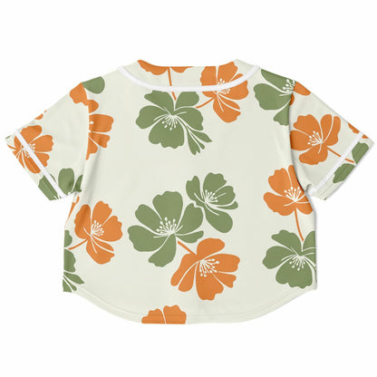 Floral Breeze Cropped Baseball Jersey, back, flat lay