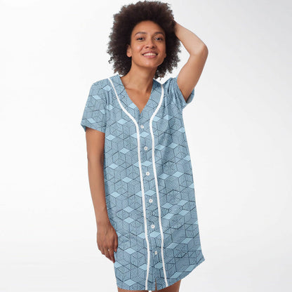 Geometric Cubes Baseball Jersey Dress, front, on model