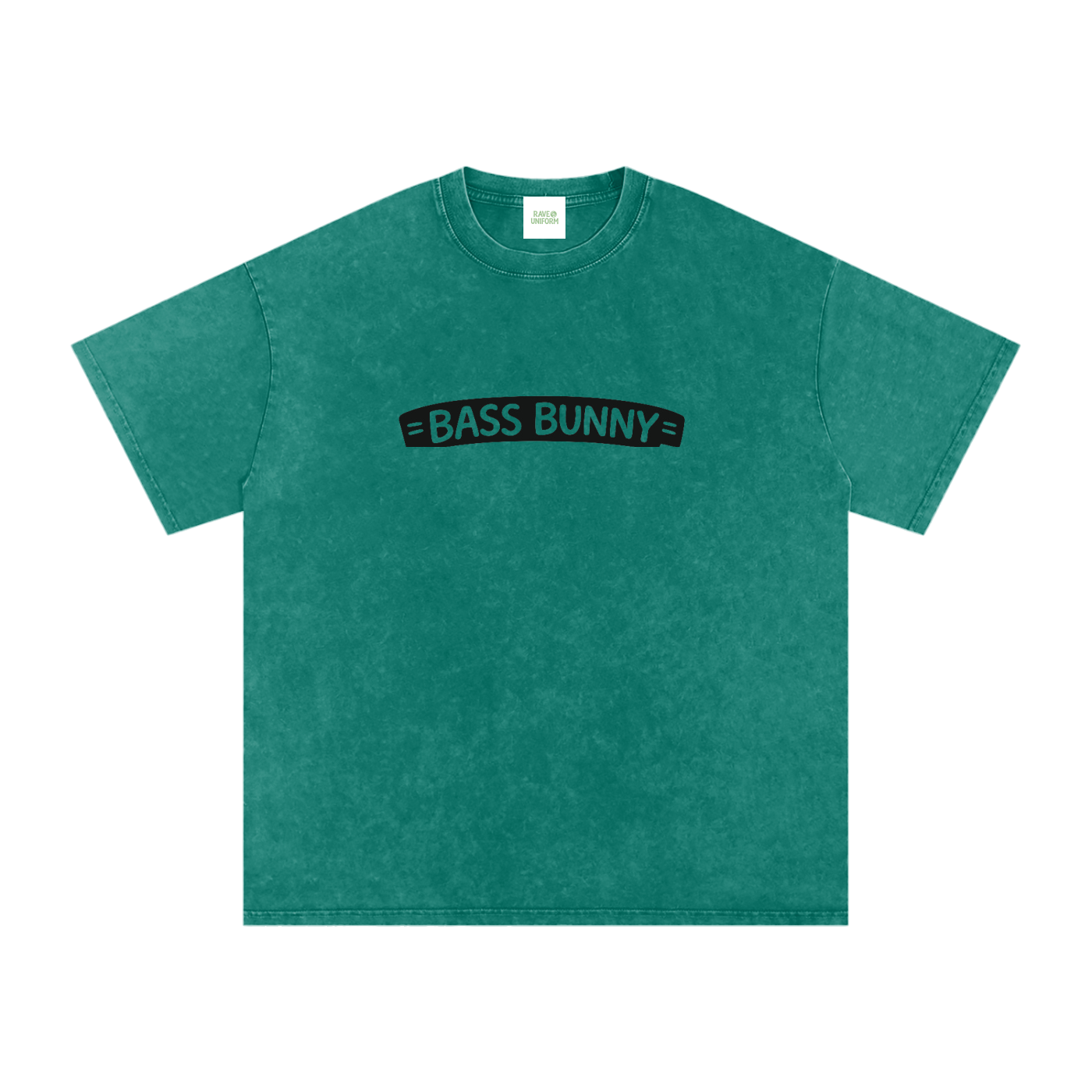 Bass Bunny Oversized Vintage T-Shirt in Dark Green detail view by Rave Uniform