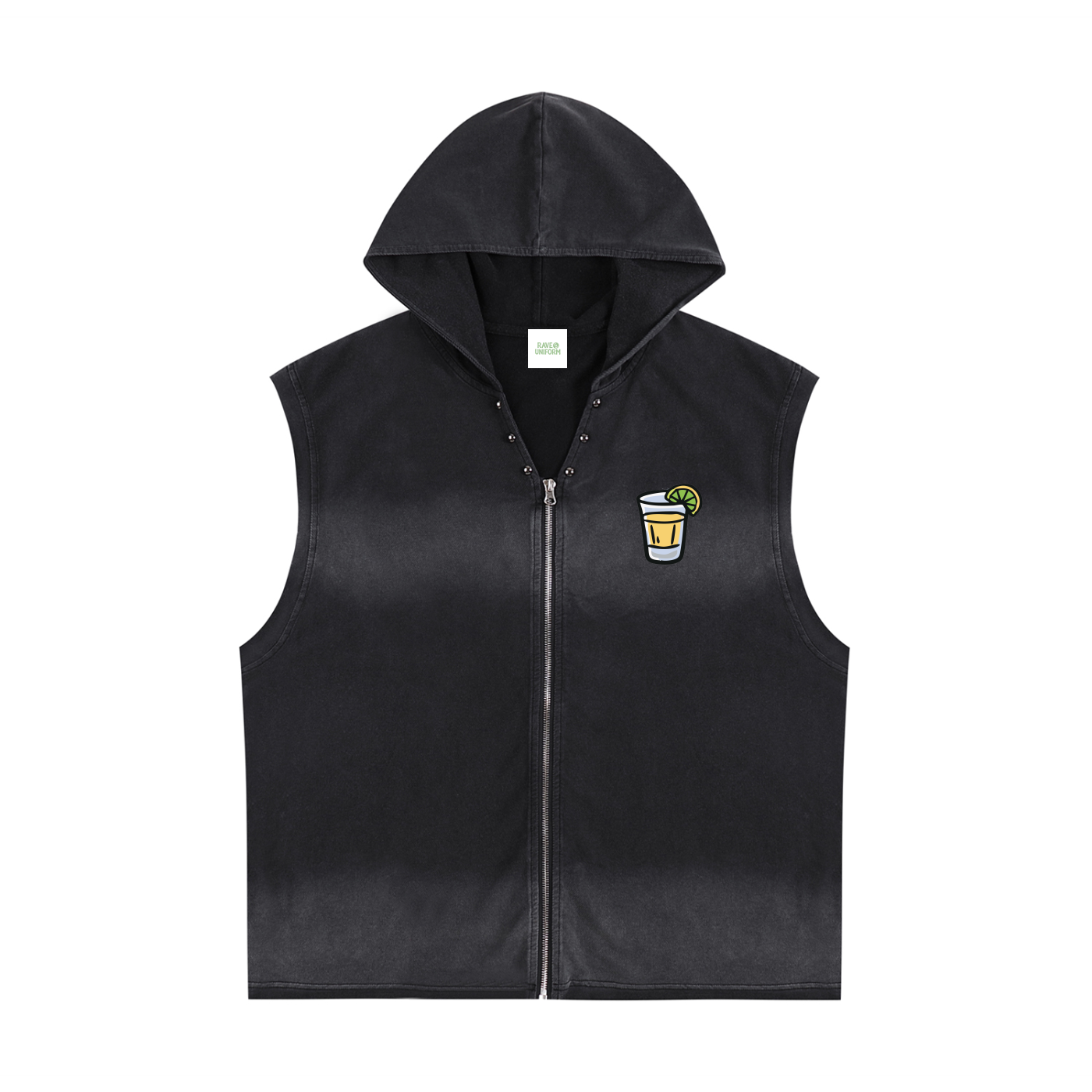 Techno & Tequila Zip-Up Sleeveless Hoodie in Black by Rave Uniform