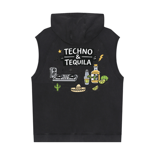 Techno & Tequila Sleeveless Hoodie in Black alternate view by Rave Uniform