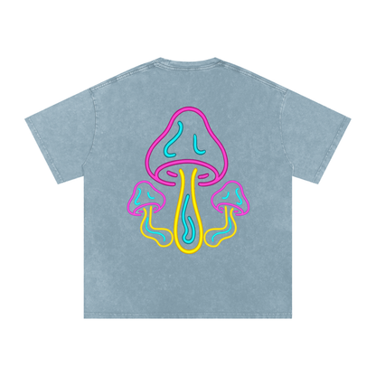 Glowing Mushroom Oversized Vintage T-Shirt in Blue Jeans detail view by Rave Uniform
