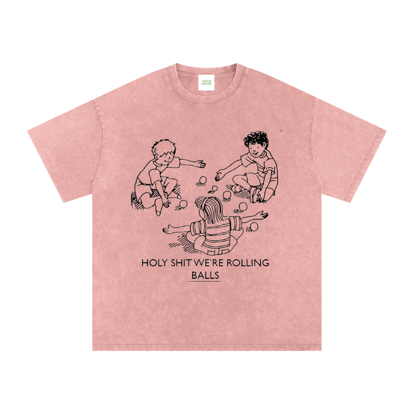Rolling Balls Oversized Vintage T-Shirt in Light Pink detail view by Rave Uniform