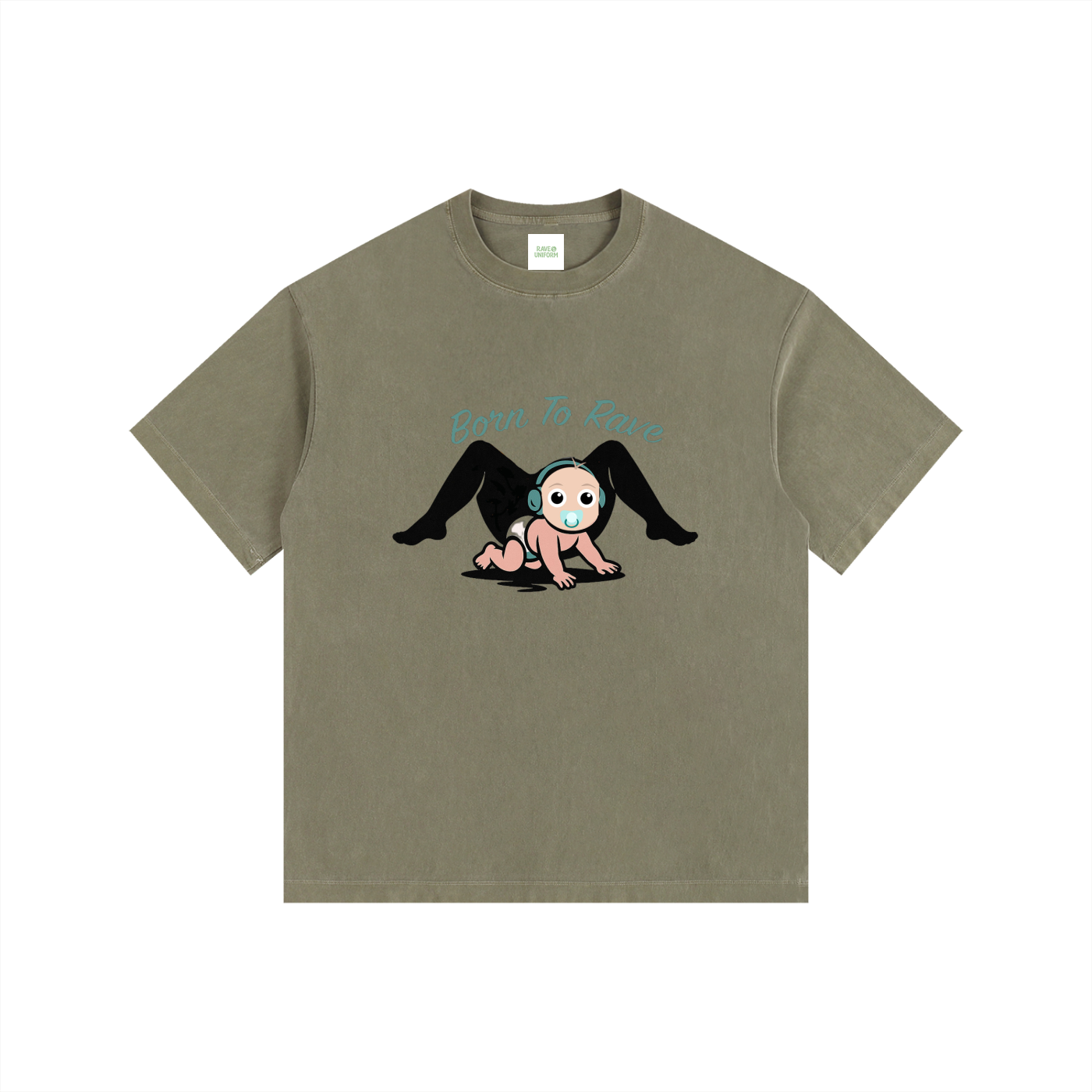 Born To Rave Oversized T-Shirt in Army Green by Rave Uniform