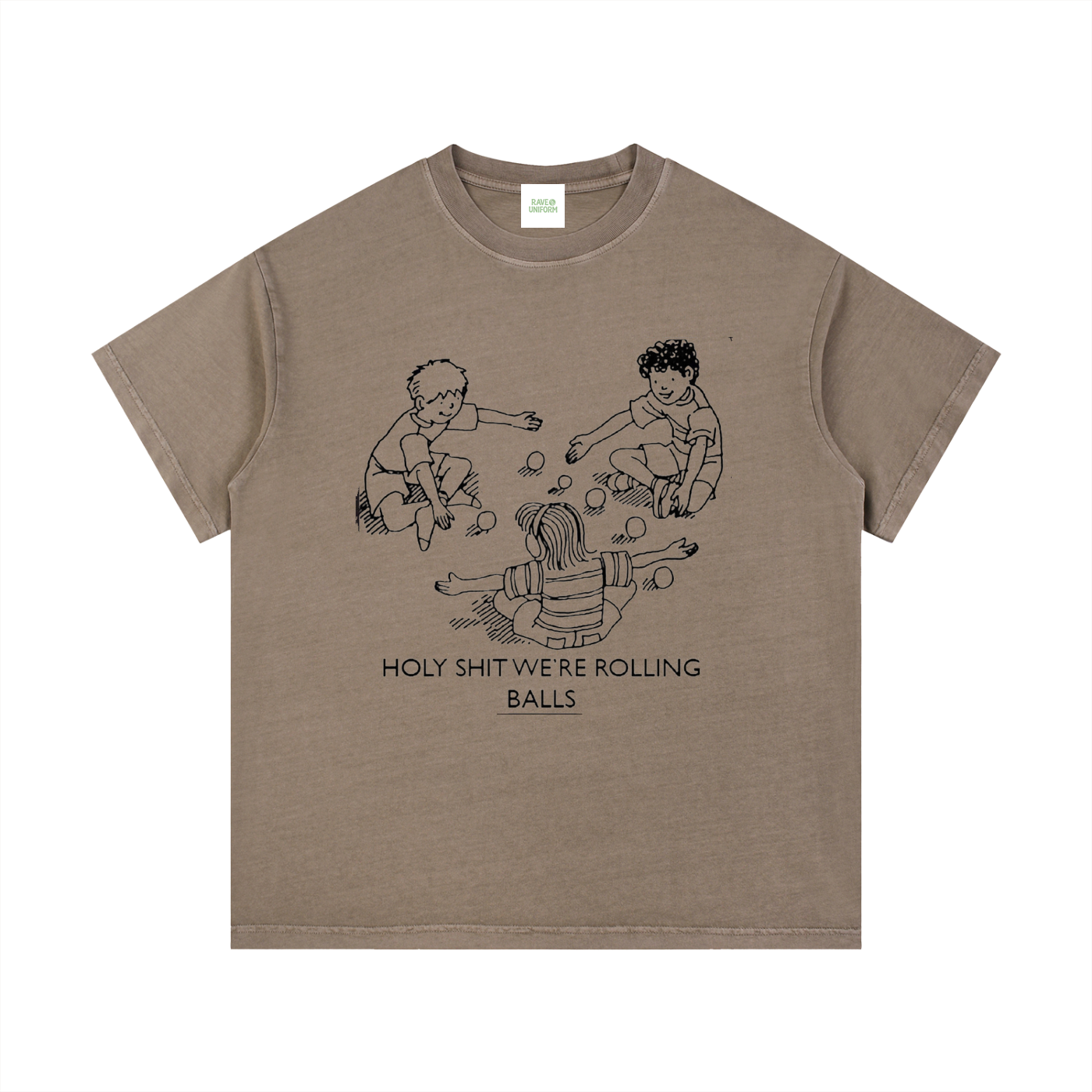 Rolling Balls T-Shirt in Coffee detail view by Rave Uniform
