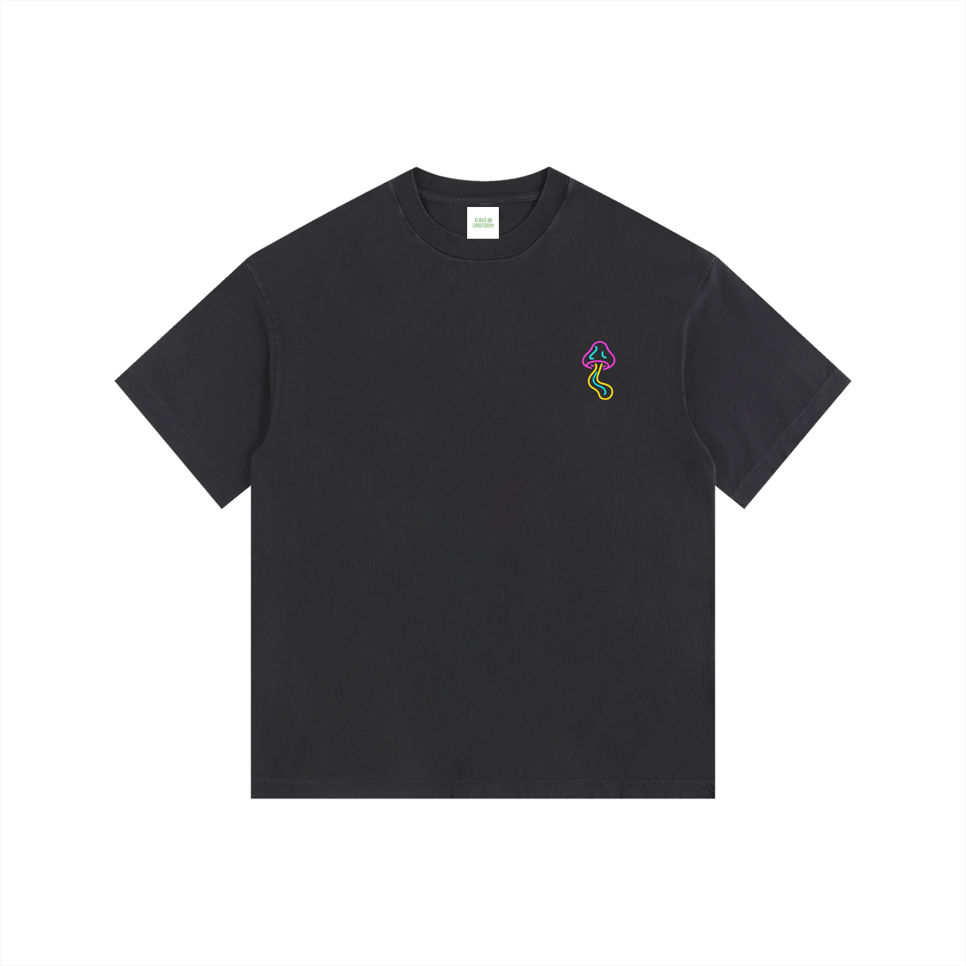 Glowing Mushroom Oversized T-Shirt in Black detail view by Rave Uniform