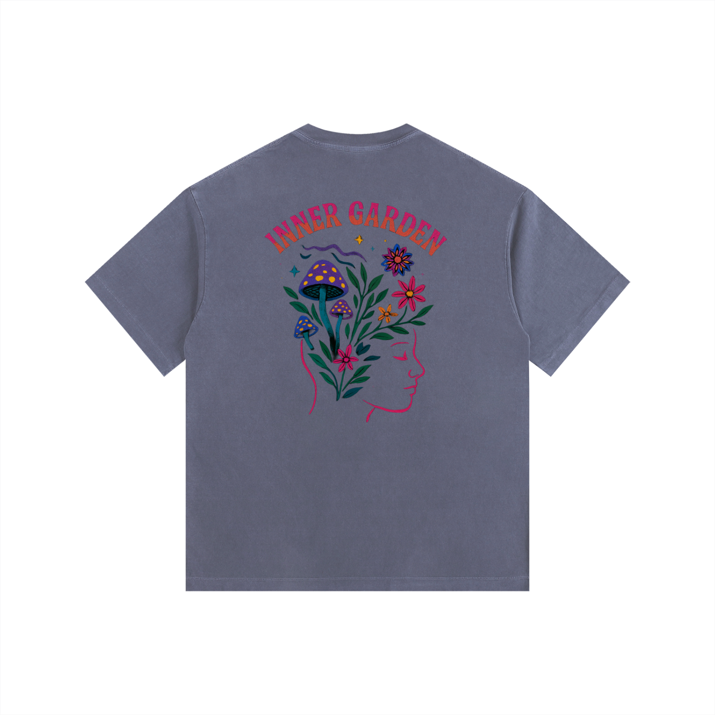 Inner Garden Oversized T-Shirt in Navy Blue detail view by Rave Uniform