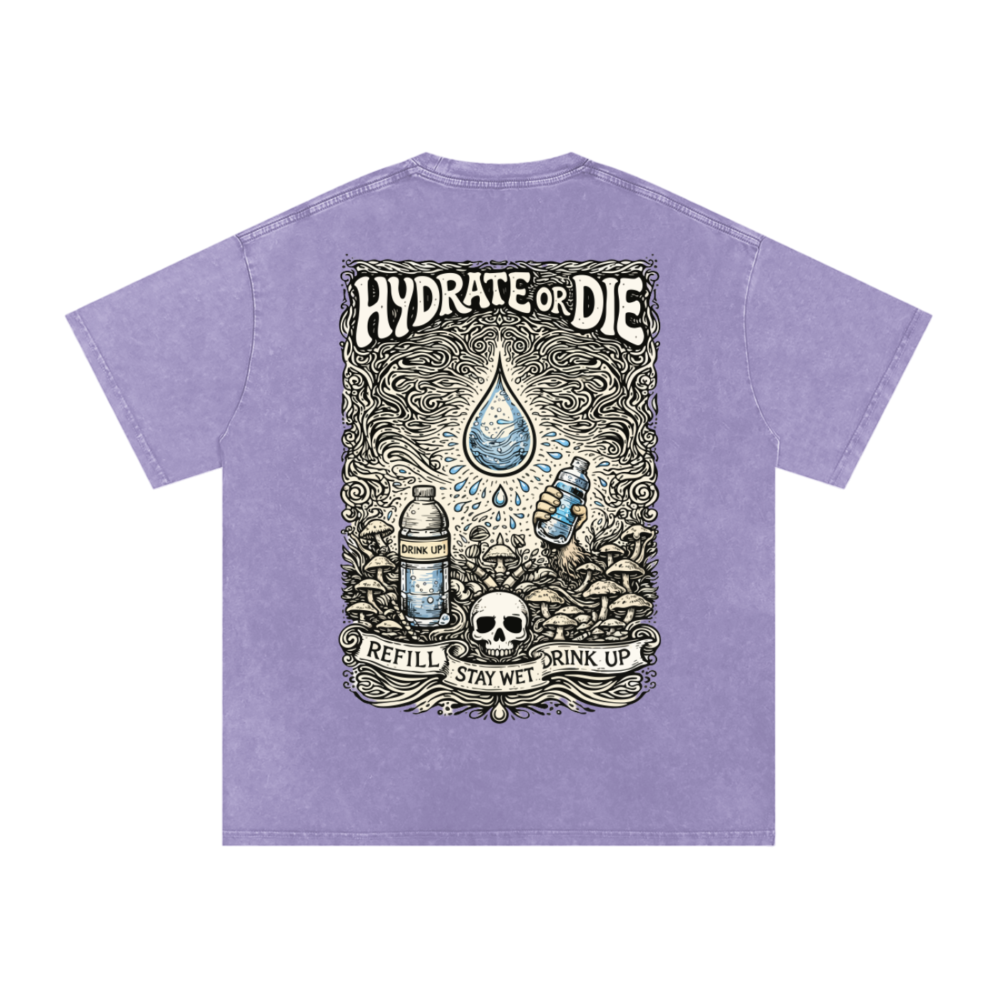 Stay Hydrate Oversized Vintage T-Shirt in Light Purple detail view by Rave Uniform