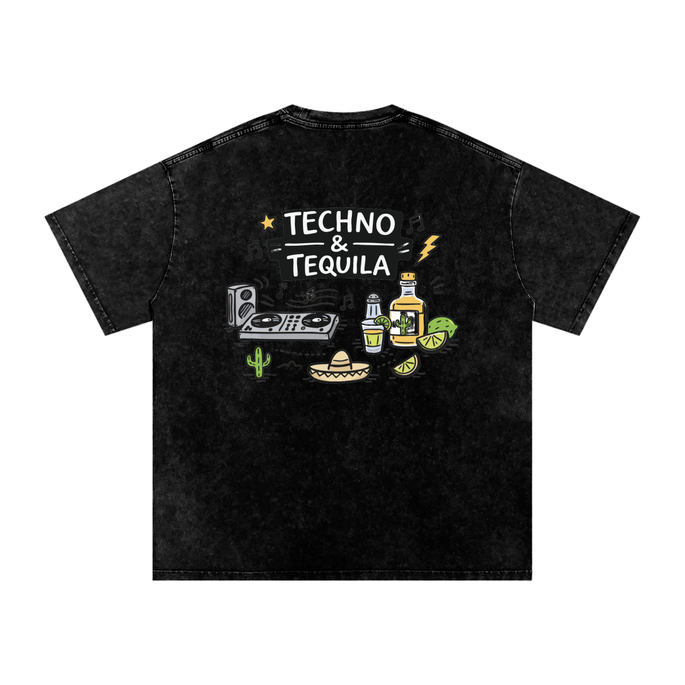 Techno & Tequila Vintage Oversized T-Shirt - Rave Streetwear View