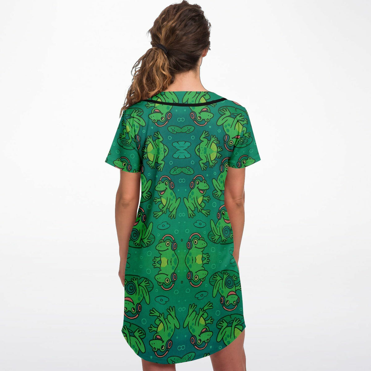 Bass Frog Baseball Jersey Dress, back, on model