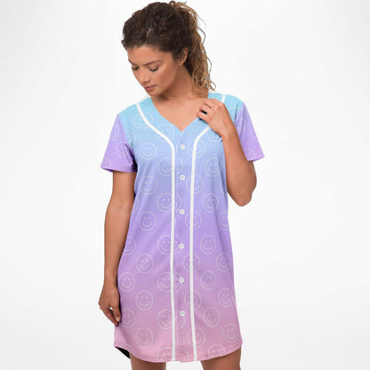 Cotton Candy Smiles Baseball Jersey Dress, front, on model