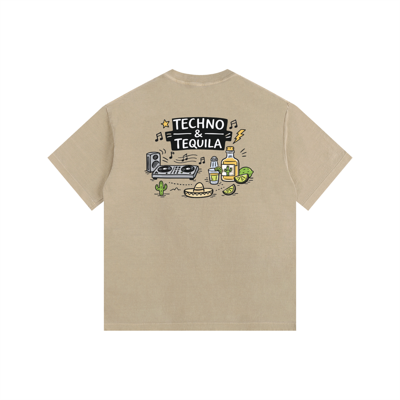 Techno & Tequila Oversized T-Shirt in Khaki alternate view by Rave Uniform