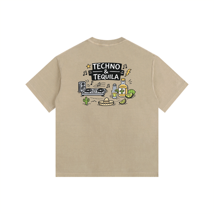 Techno & Tequila Oversized T-Shirt in Khaki alternate view by Rave Uniform