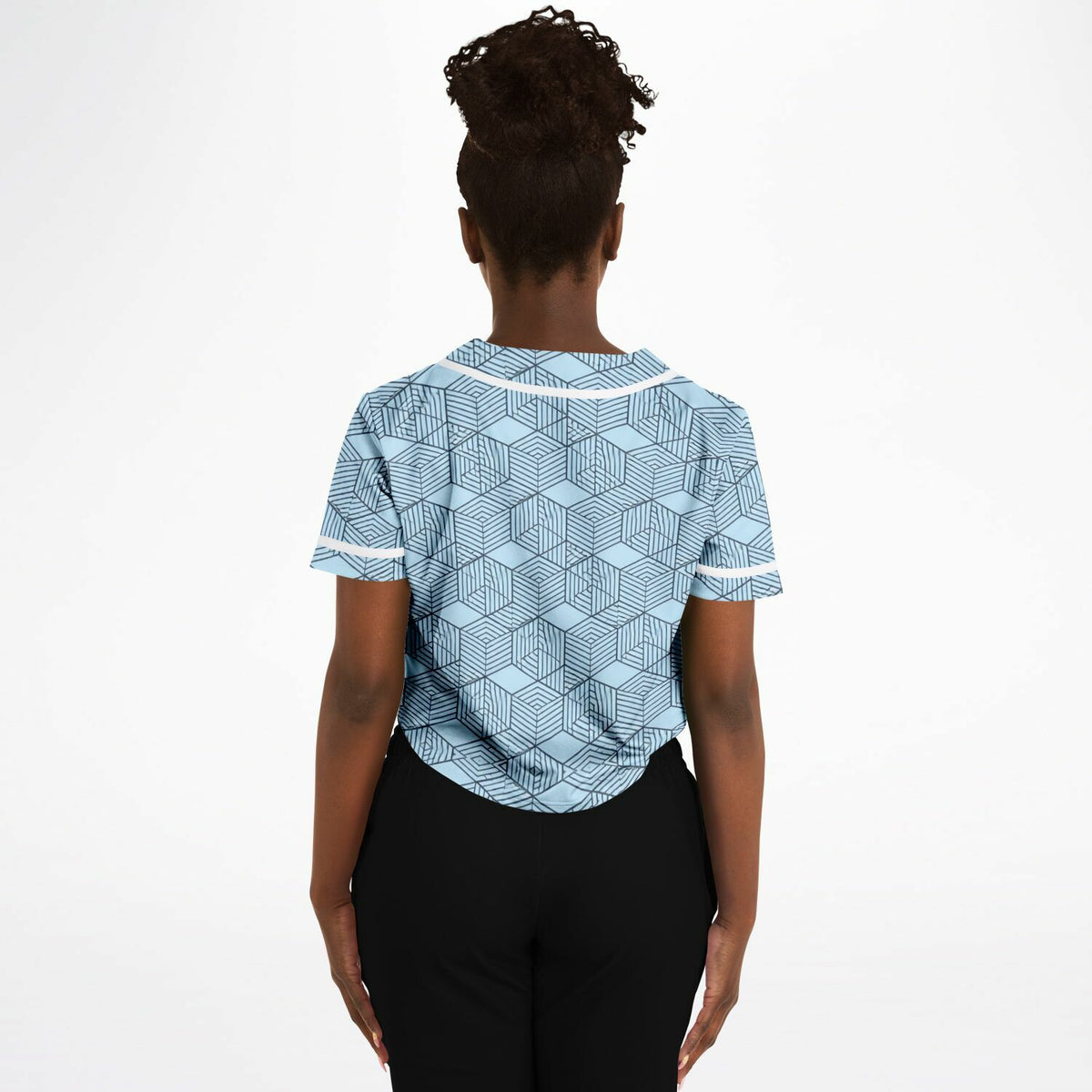 Geometric Cubes Cropped Baseball Jersey, back, on model