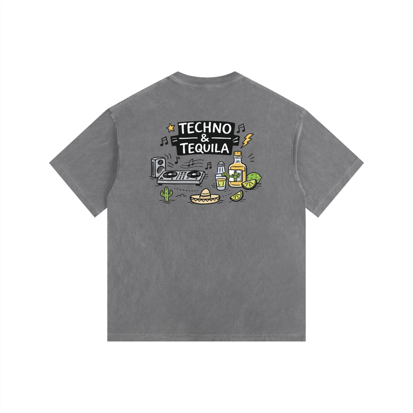 Techno & Tequila Oversized T-Shirt in Gray alternate view by Rave Uniform