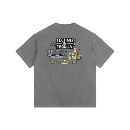 Techno & Tequila Oversized T-Shirt in Gray alternate view by Rave Uniform
