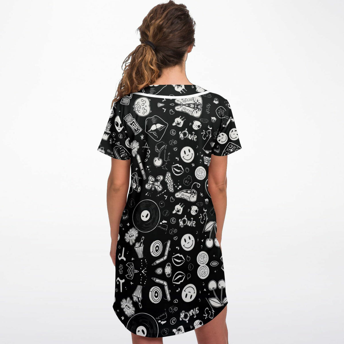 Stoner Doodles Baseball Jersey Dress, back, on model