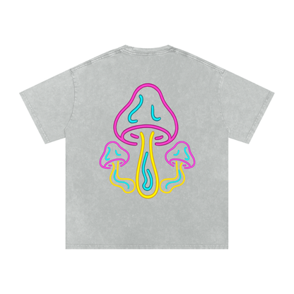Glowing Mushroom Oversized Vintage T-Shirt in Light Gray alternate view by Rave Uniform