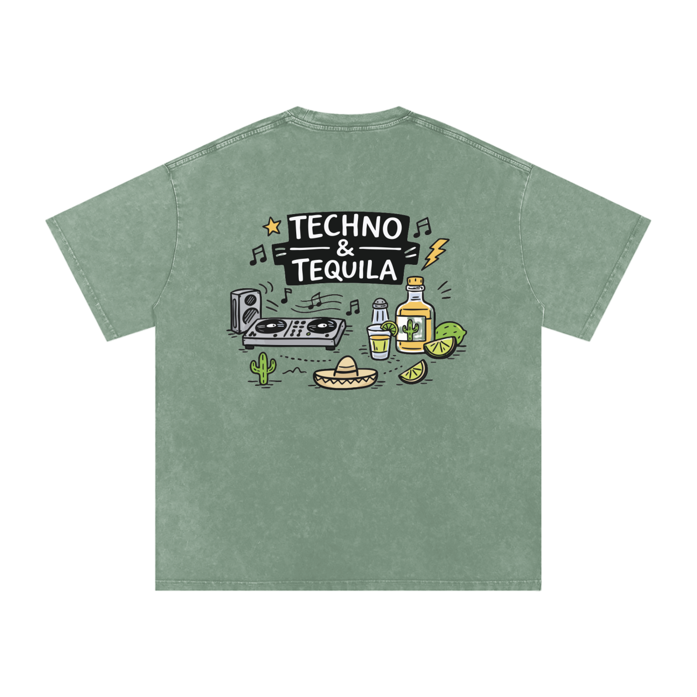 Techno & Tequila Vintage Oversized T-Shirt - Rave Streetwear View