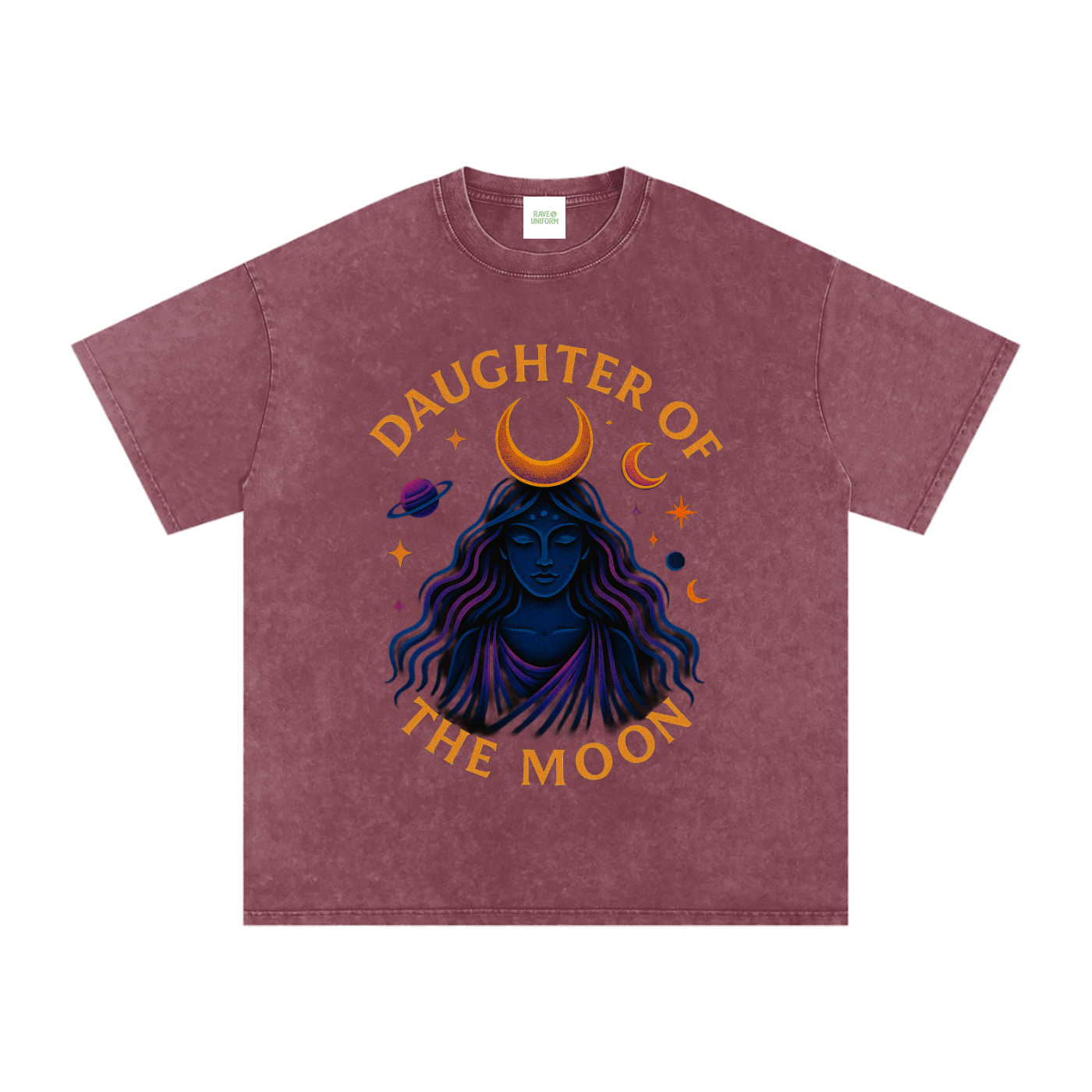 Daughter of The Moon Oversized Vintage T-Shirt in Red detail view by Rave Uniform