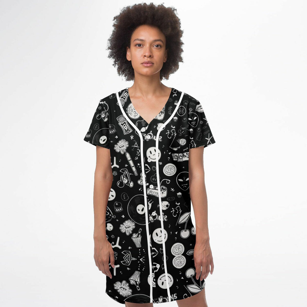 Stoner Doodles Baseball Jersey Dress, front, on model