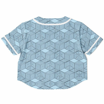 Geometric Cubes Cropped Baseball Jersey, back, flat lay