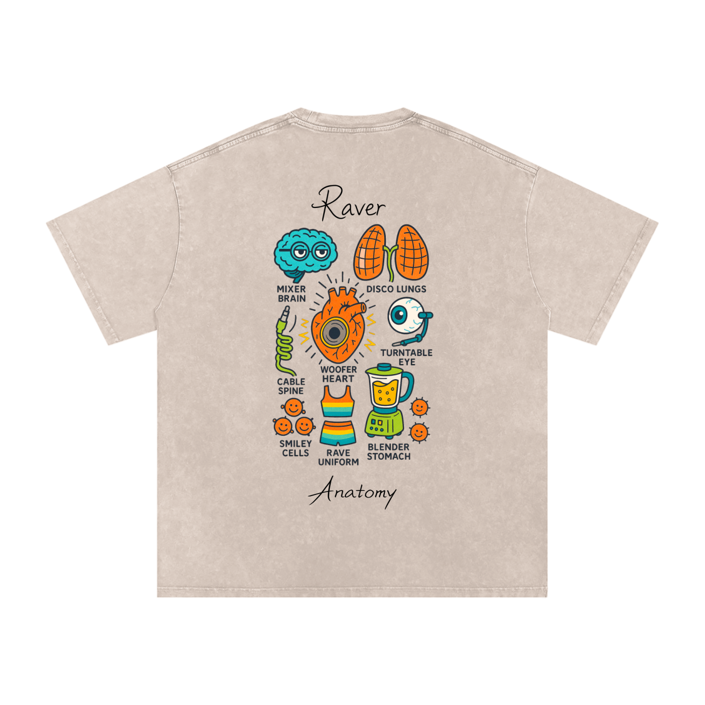 Raver Anatomy Oversized Vintage T-Shirt in Apricot alternate view by Rave Uniform