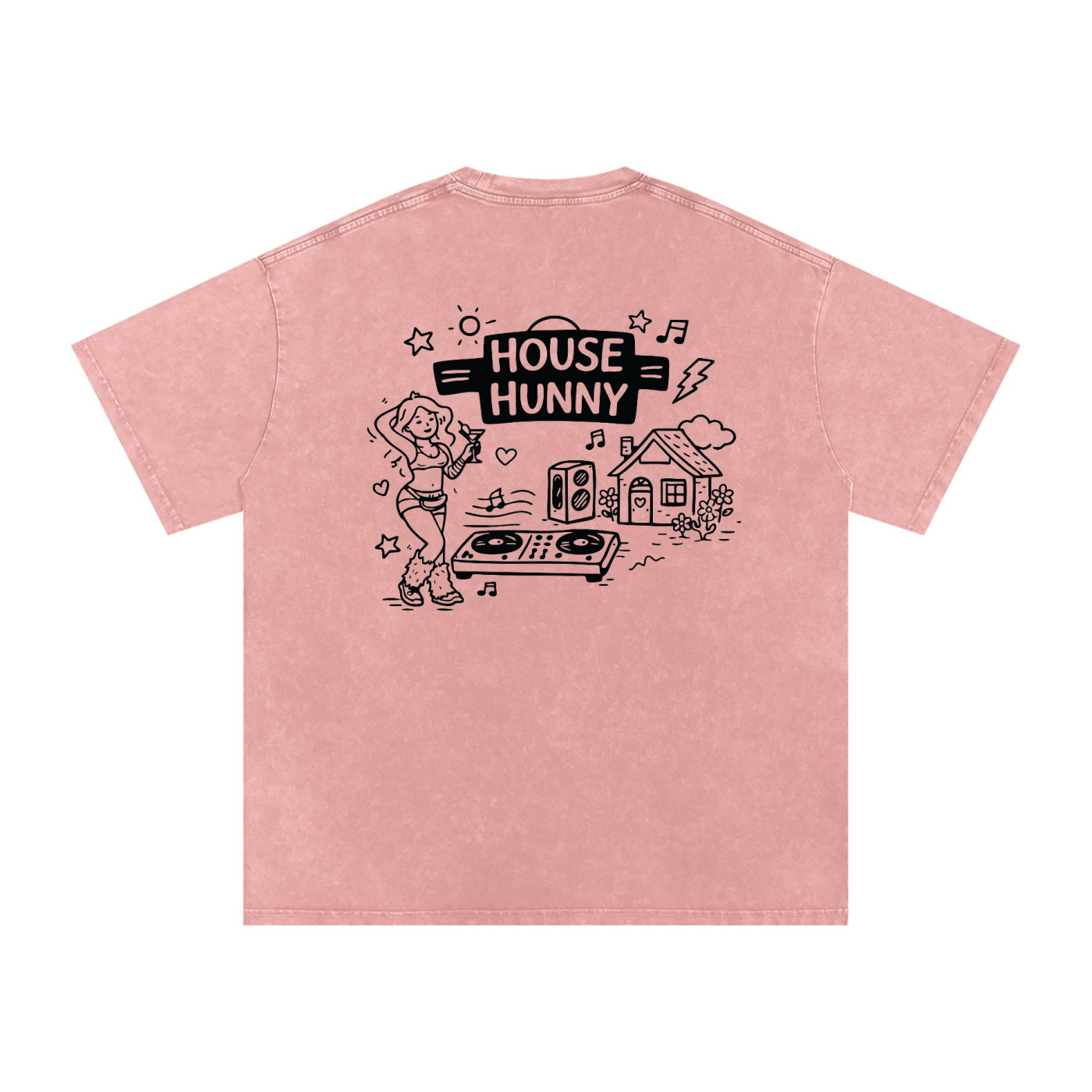 House Hunny Oversized Vintage T-Shirt in Light Pink detail view by Rave Uniform