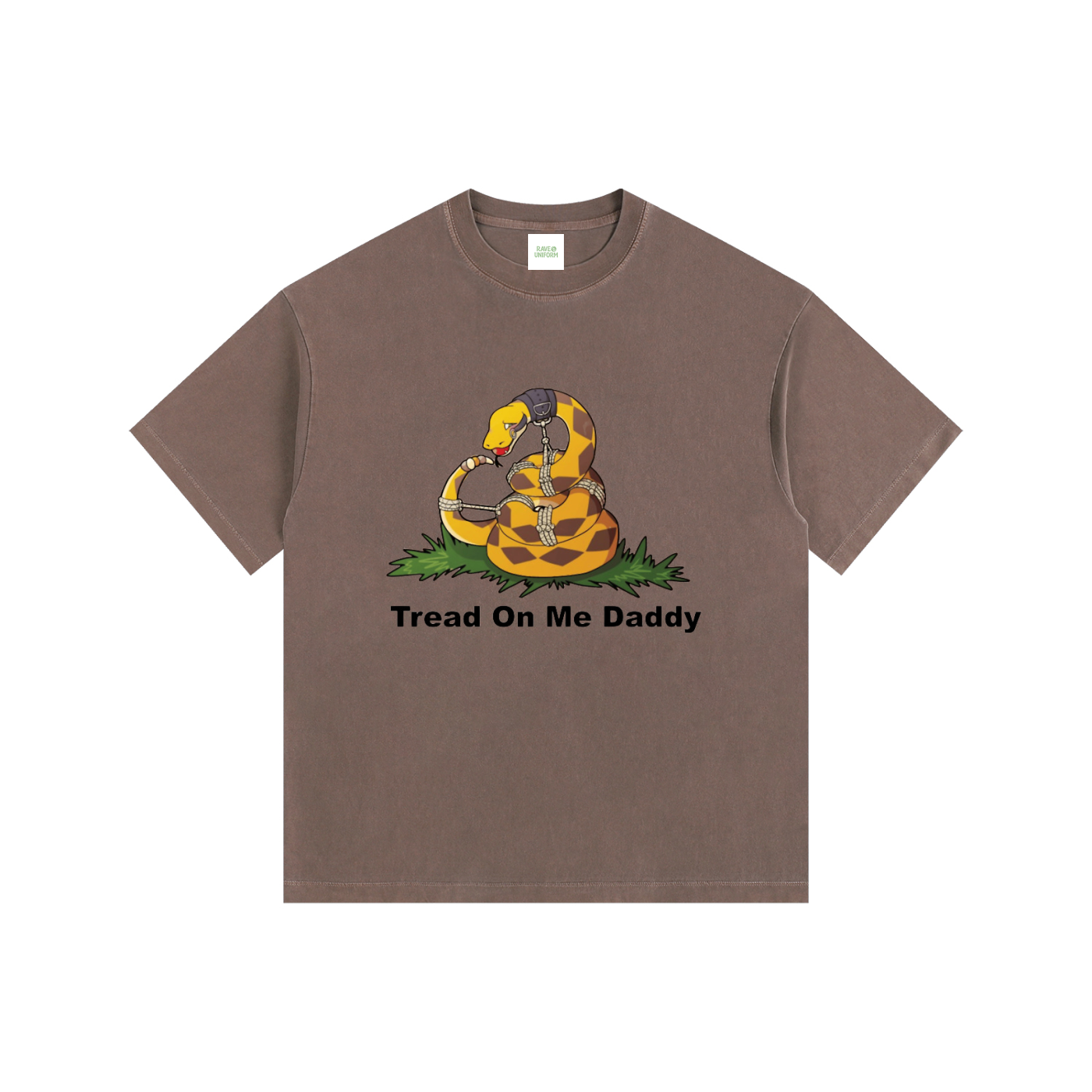 Tread On Me Daddy Oversized T-Shirt in Coffee detail view by Rave Uniform