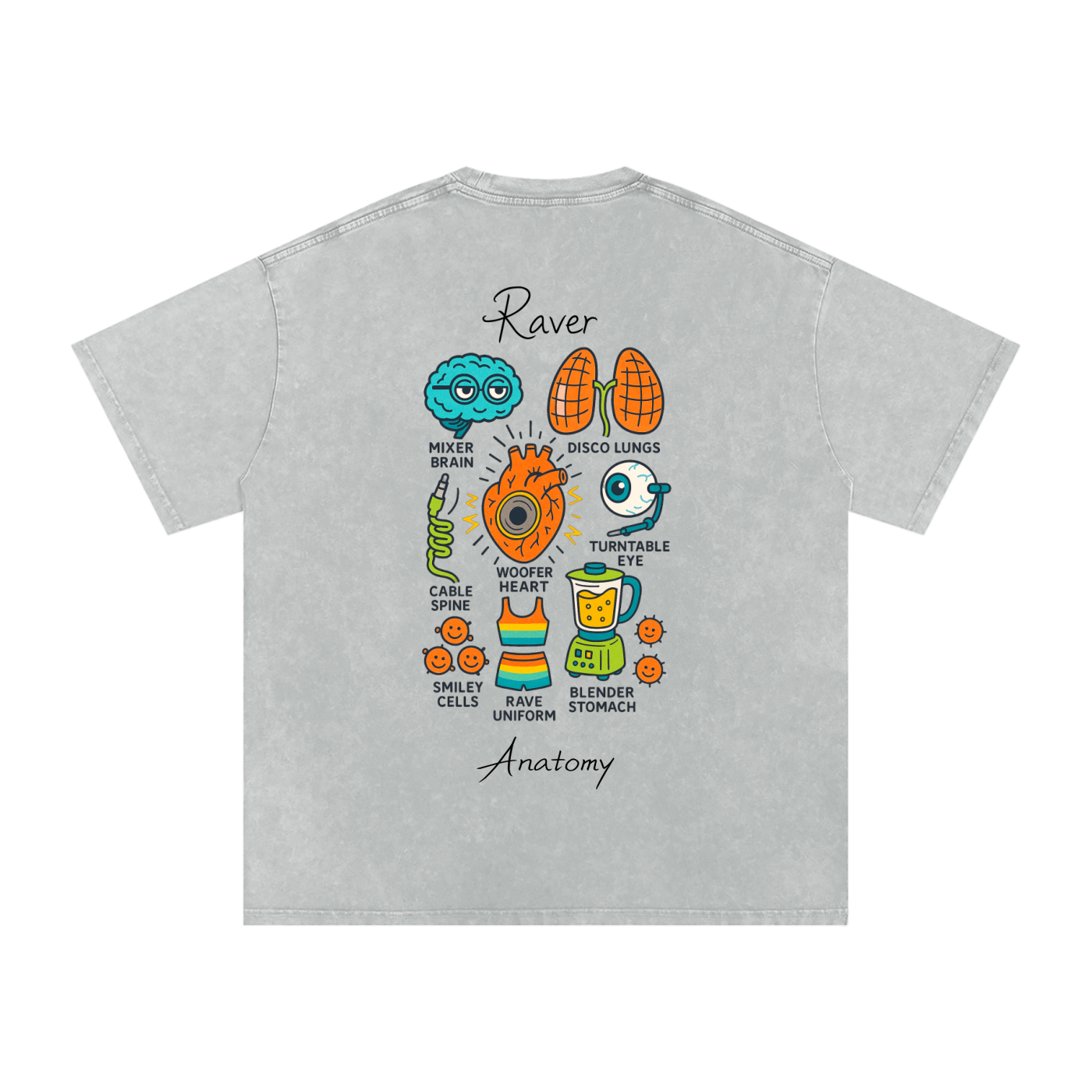 Raver Anatomy Oversized Vintage T-Shirt in Light Gray alternate view by Rave Uniform