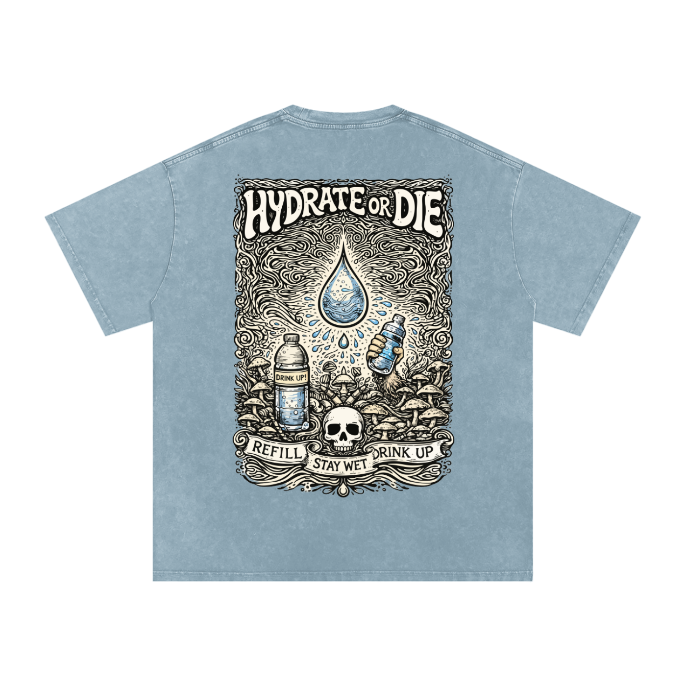 Stay Hydrate Oversized Vintage T-Shirt in Blue Jeans detail view by Rave Uniform