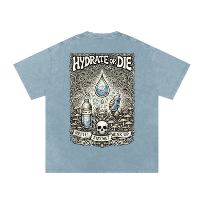Stay Hydrate Oversized Vintage T-Shirt in Blue Jeans detail view by Rave Uniform