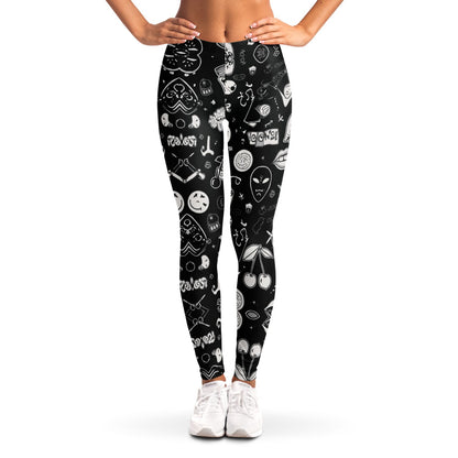 Stoner Doodles Leggings, front, on model