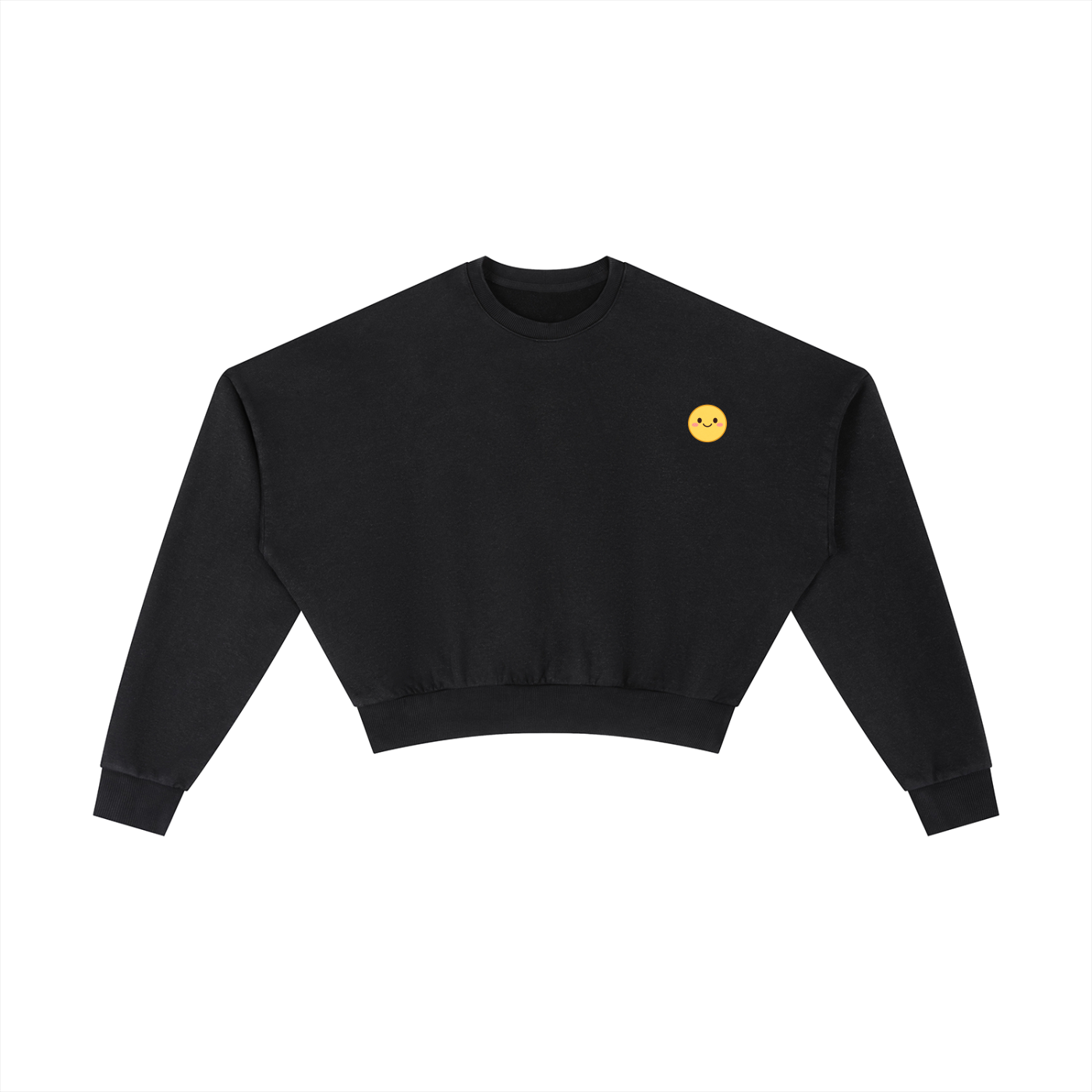 Smiley Cropped Clinched Waist Sweater in Black by Rave Uniform