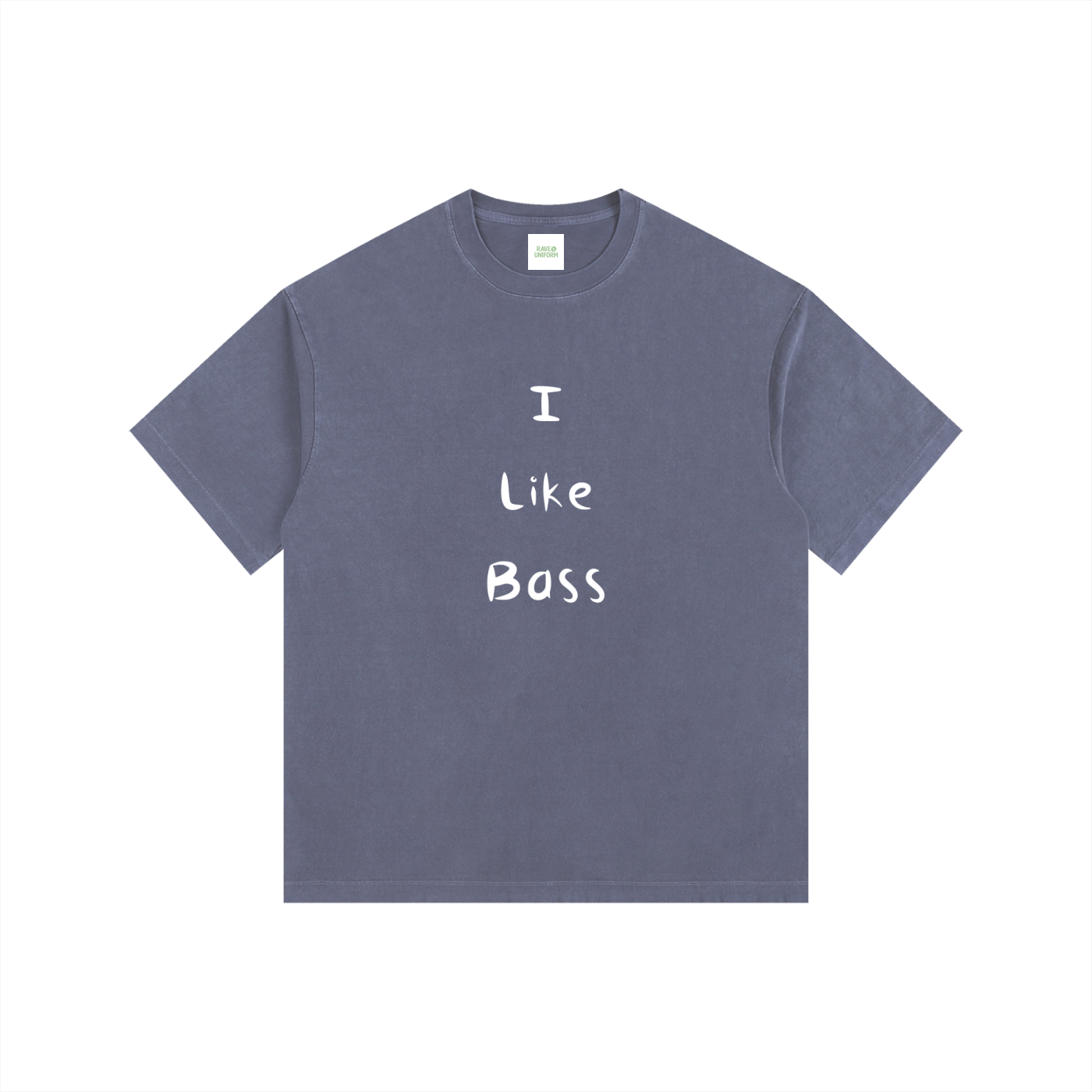 I Like Bass Oversized T-Shirt in Navy Blue detail view by Rave Uniform