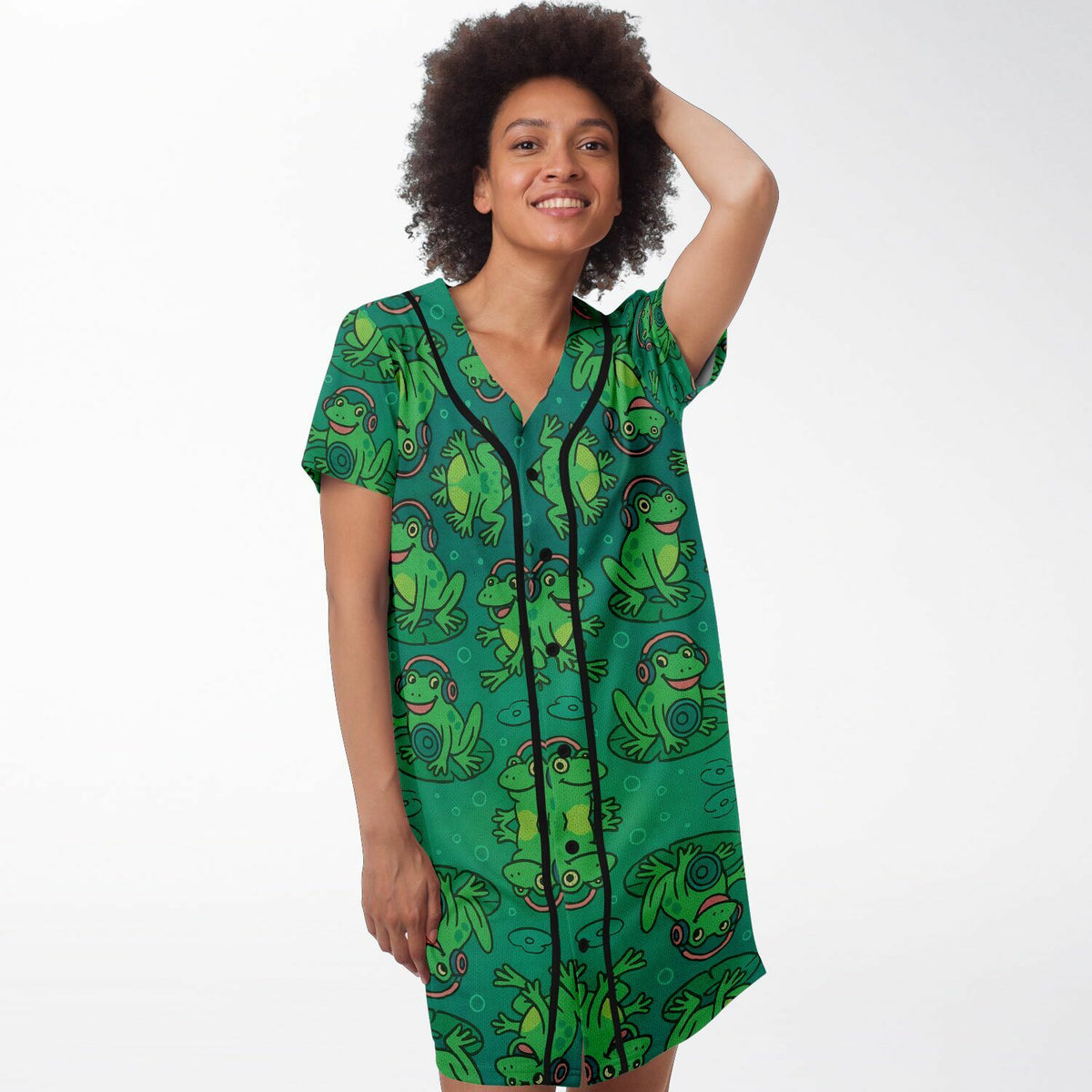 Bass Frog Baseball Jersey Dress, front, on model