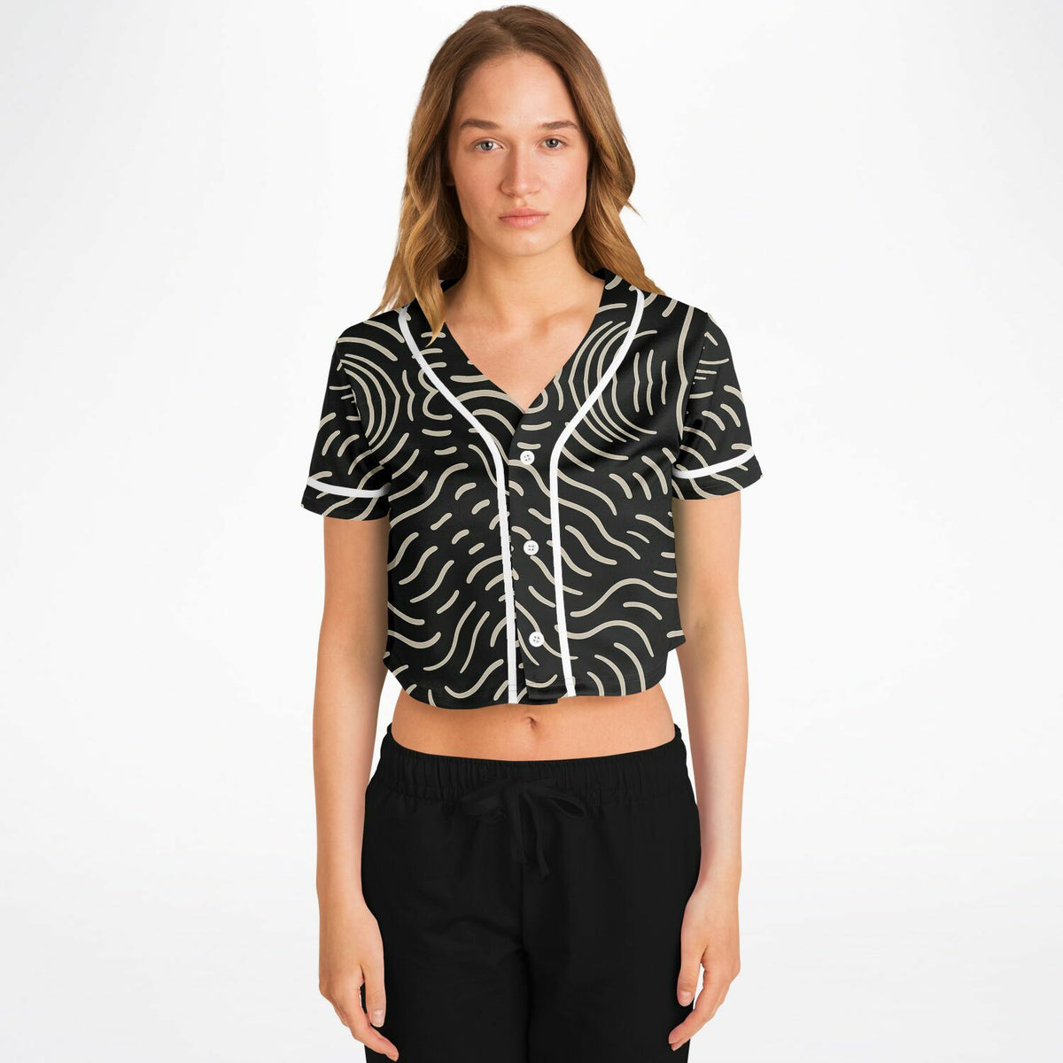 Golden Doodles Cropped Baseball Jersey, front, on model