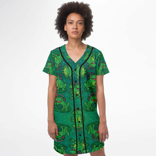 Bass Frog Baseball Jersey Dress, front, on model