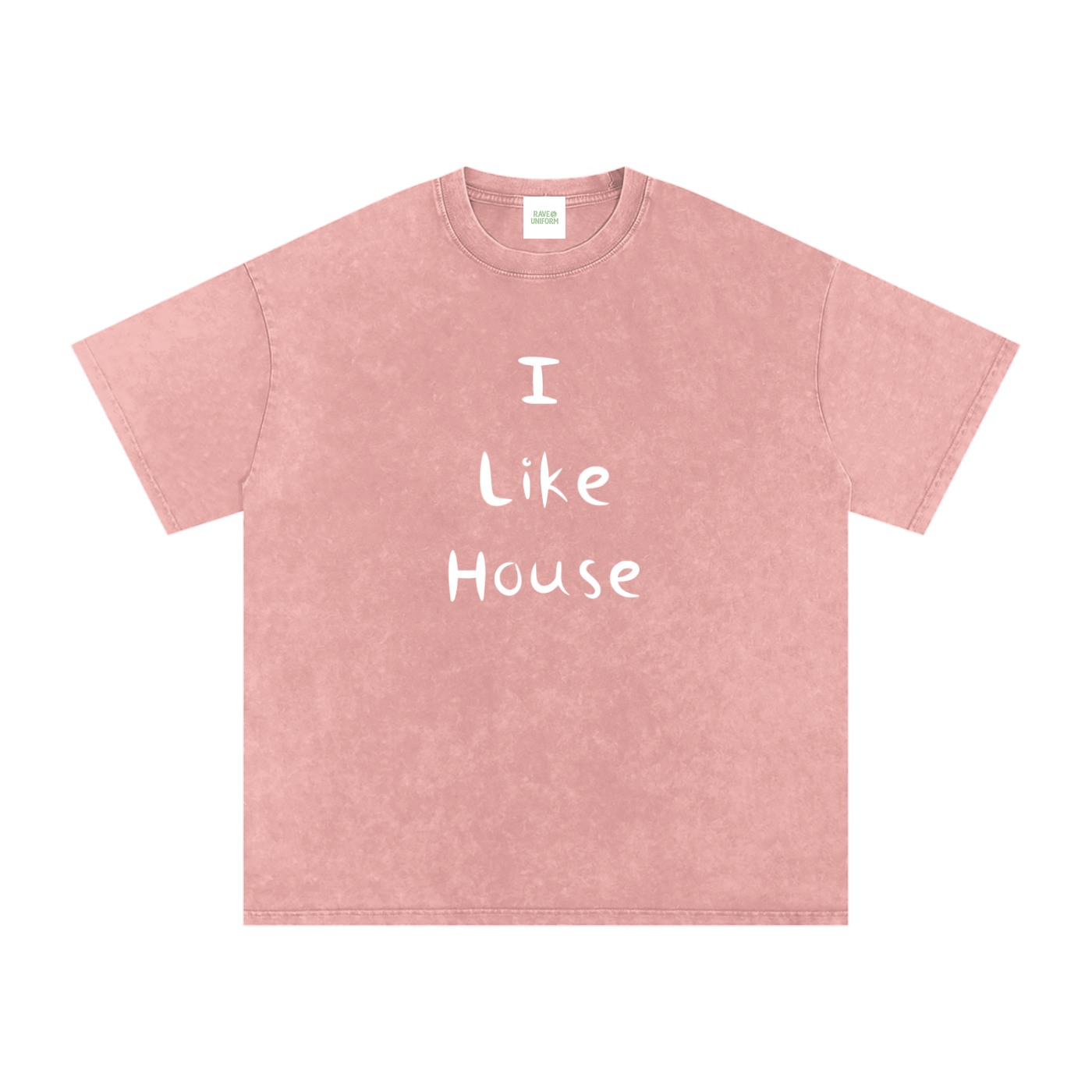 I Like House Oversized Vintage T-Shirt in Light Pink detail view by Rave Uniform