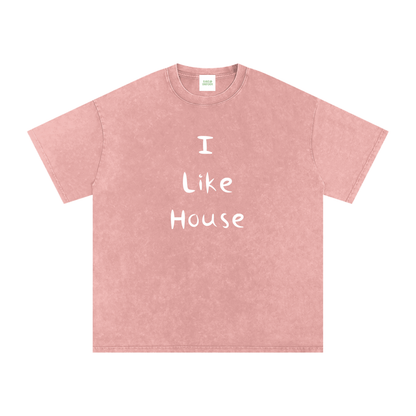 I Like House Oversized Vintage T-Shirt in Light Pink detail view by Rave Uniform