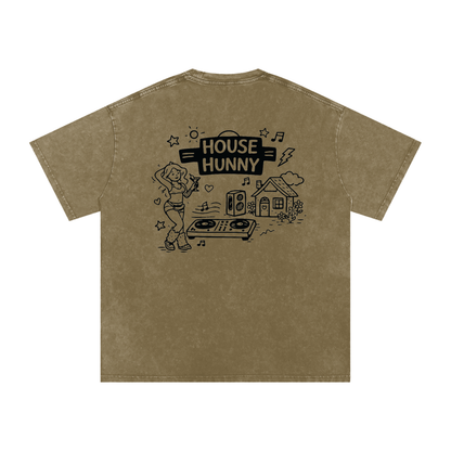 House Hunny Oversized Vintage T-Shirt in Gray Green detail view by Rave Uniform