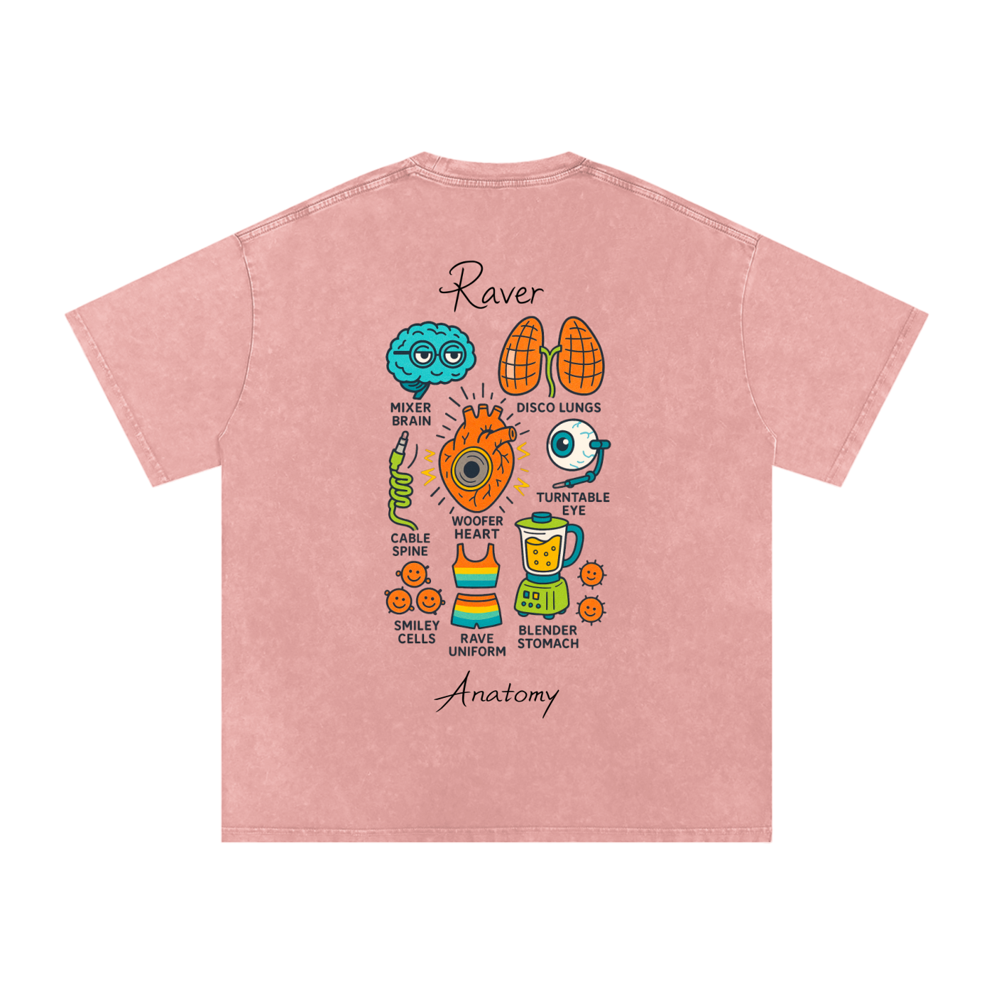 Raver Anatomy Oversized Vintage T-Shirt in Light Pink detail view by Rave Uniform